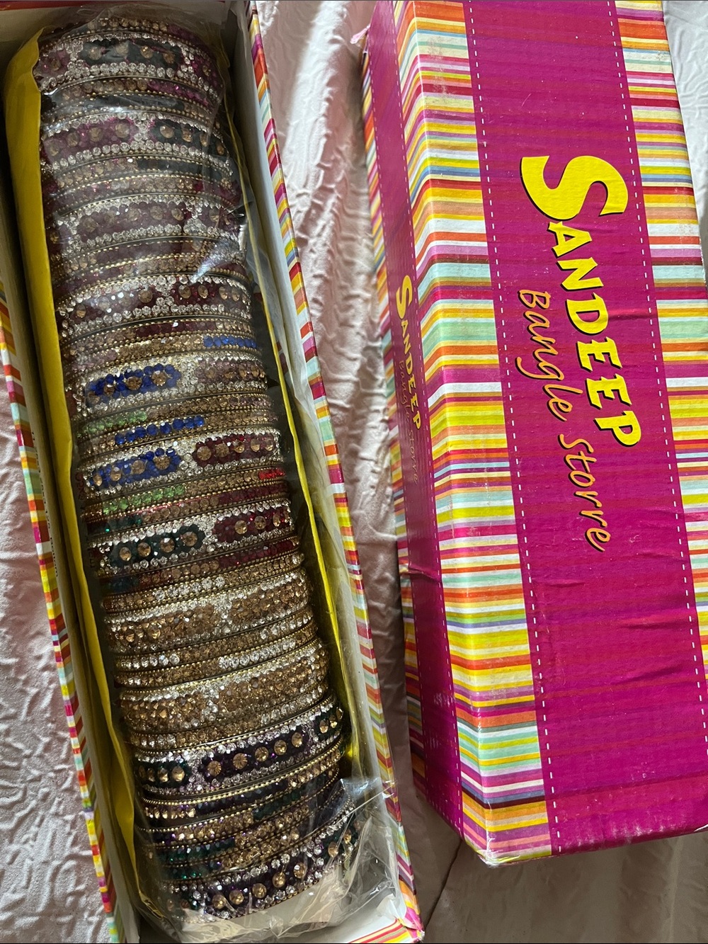Multicolor Stone-Embellished Women's Bangle Set